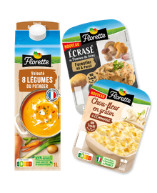 Veloutés de légumes, écrasé de pommes de terre et chou-fleur en gratin Florette